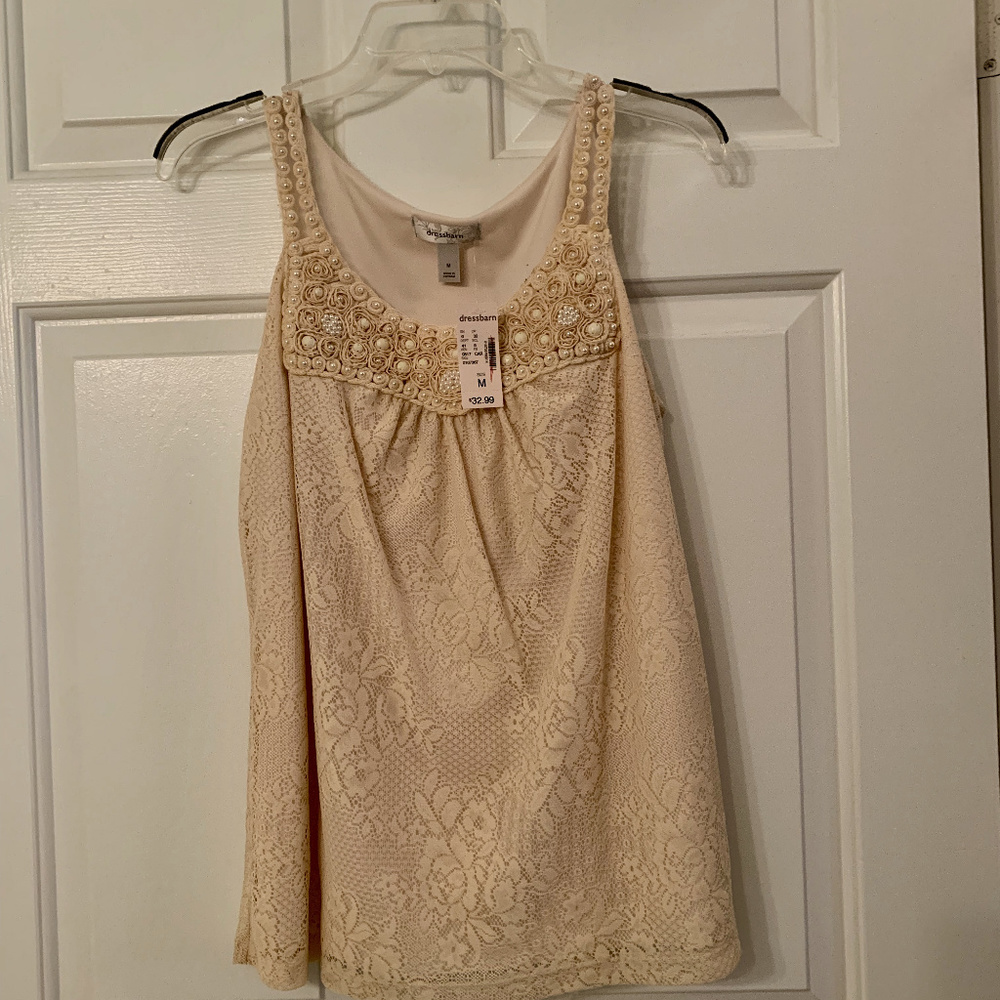 Brand New Cream-Colored Beaded Crochet Top